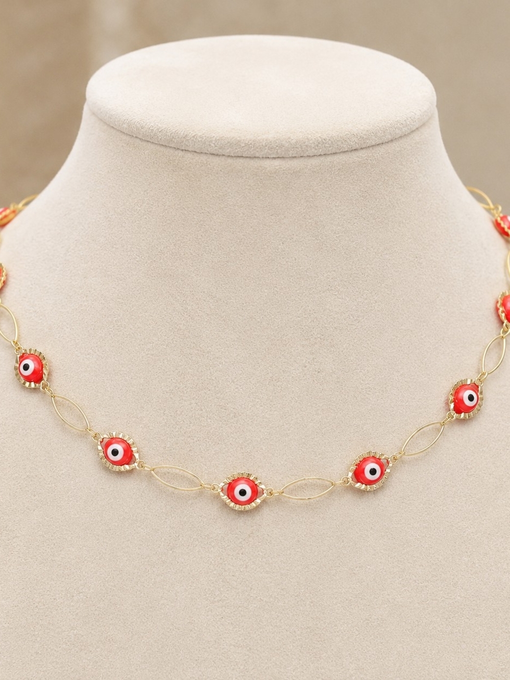 High Quality Gold Laminated Red Evil Eye Necklace – Water Resistant